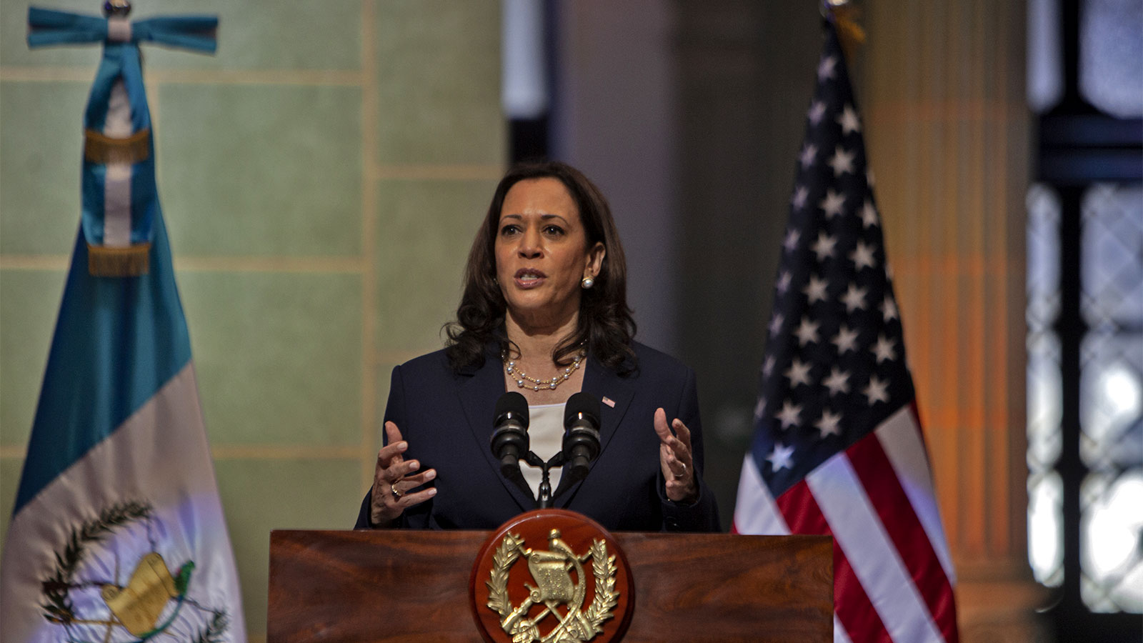 Vice President Kamala Harris giving a speech in Guatemala City