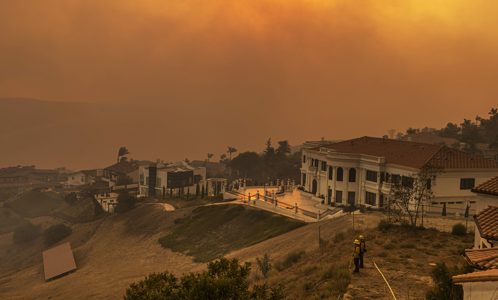 Smoke from California's Blue Ridge Fire turned skies a hazy orange.