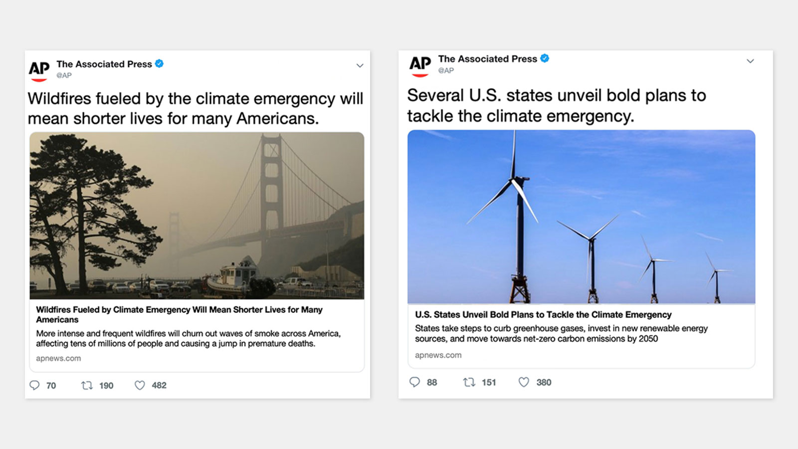 Two Tweets by the Associated Press side by side
