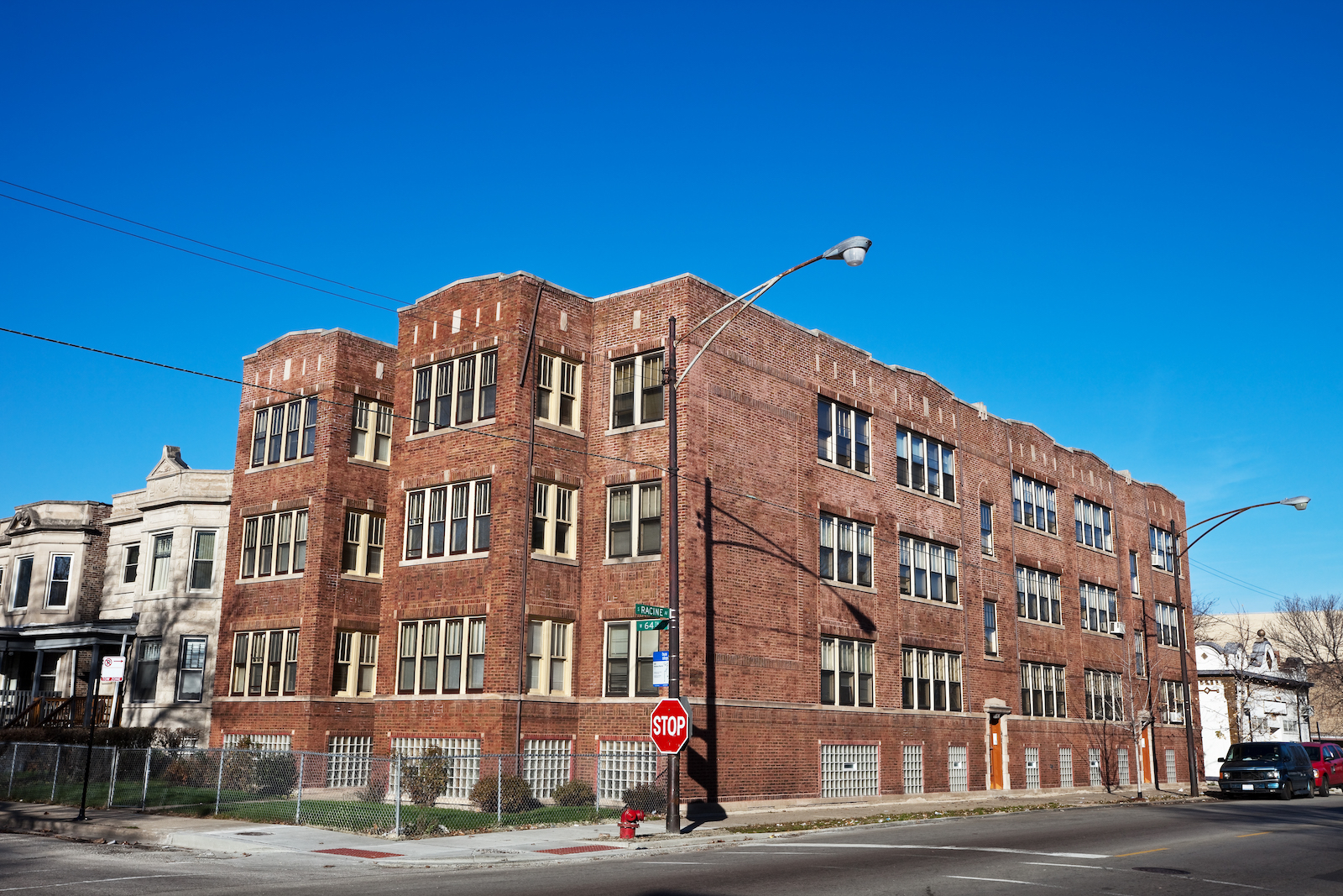 Vintage apartment building in West Englewood, a neighborhood of Chicago on the Southwest Side