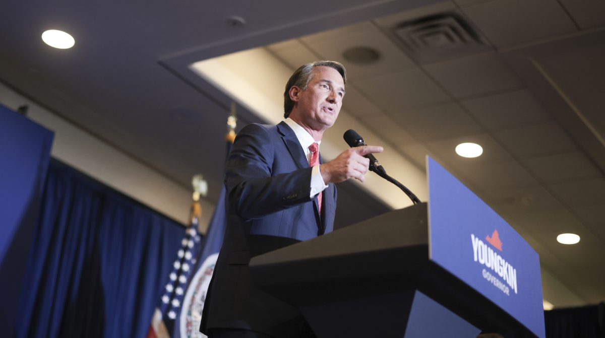 Republican gubernatorial candidate Glenn Youngkin speaks at an election night rally.