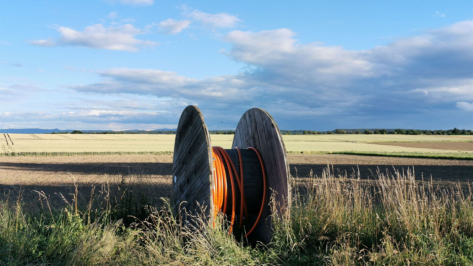 Fiber optic internet cable in a field