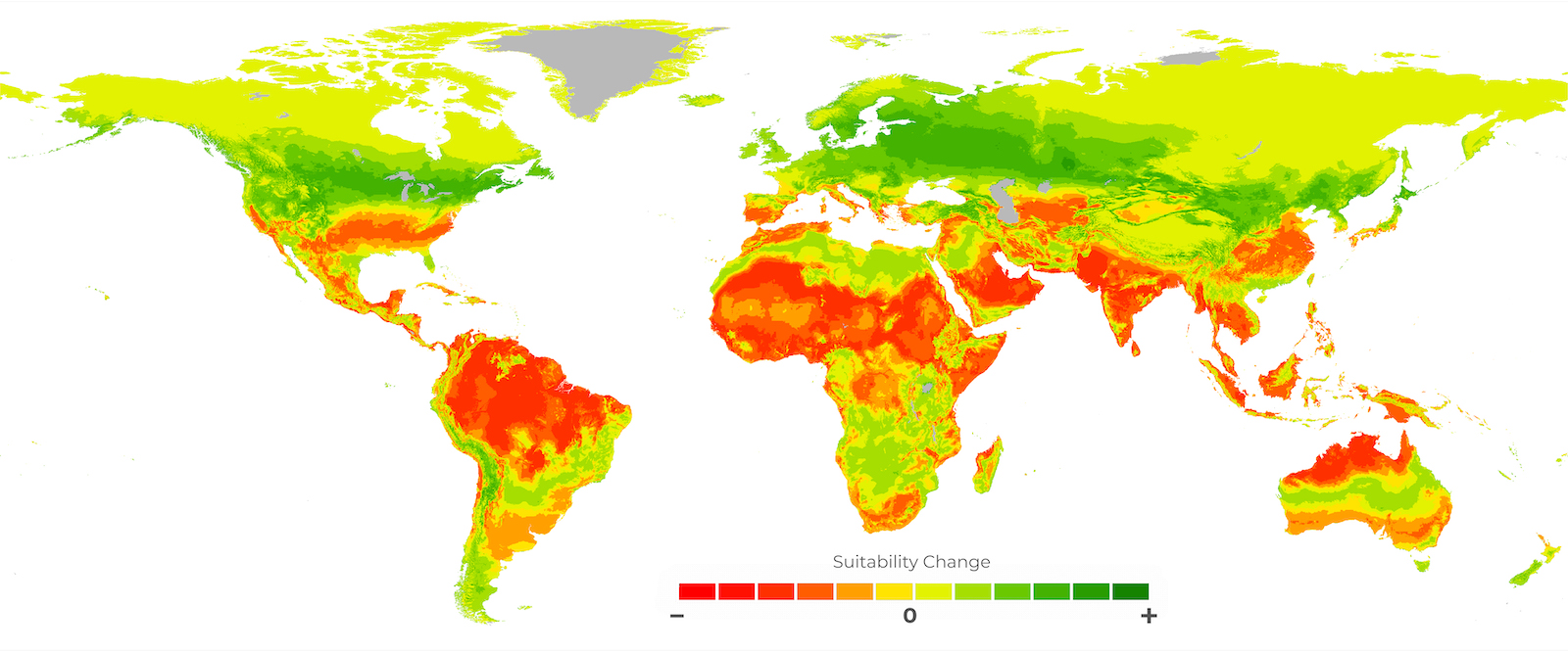 A map of the world shows parts of South America, Africa, the Middle East, Southeast Asia, and the southern U.S. in red, and nothern latitudes in shades of green.