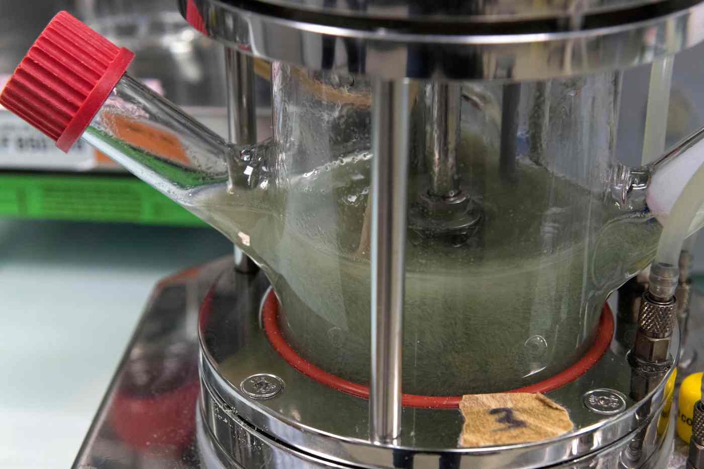 A chemical transformation in a reactor at the premises of Carbios, in Saint-Beauzire, France.