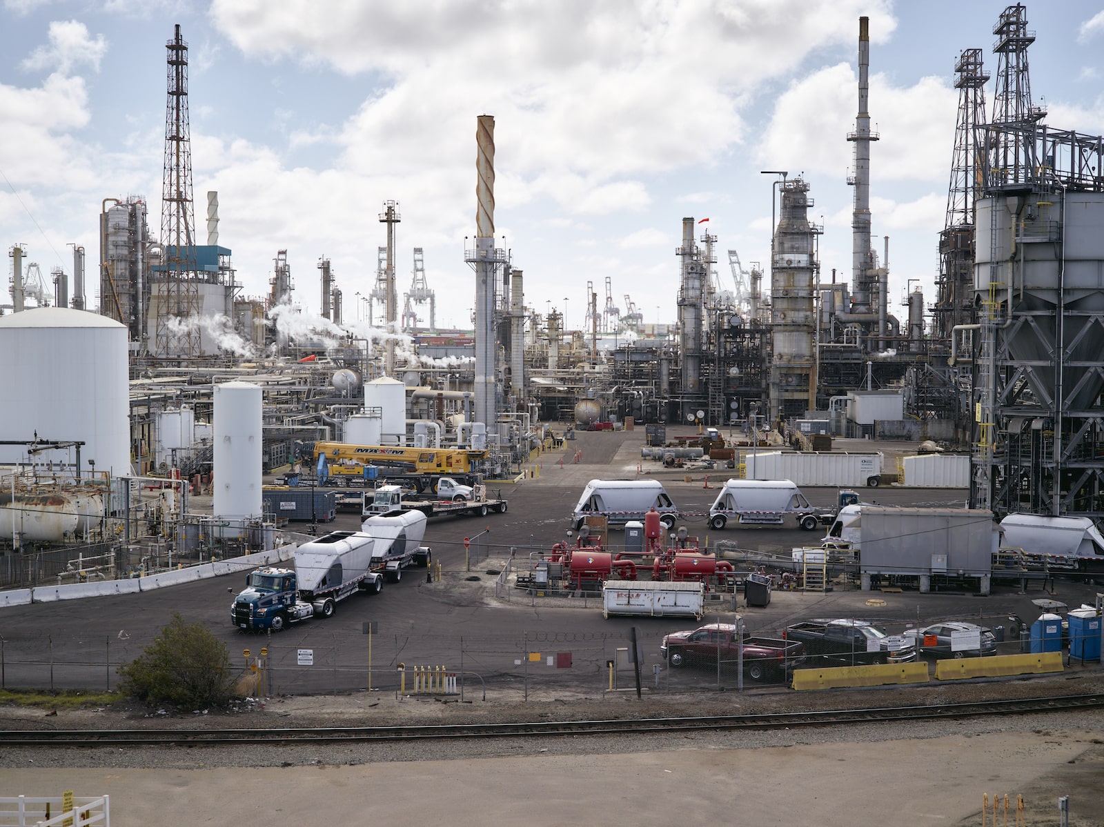 an oil refinery with lots of industrial equipment