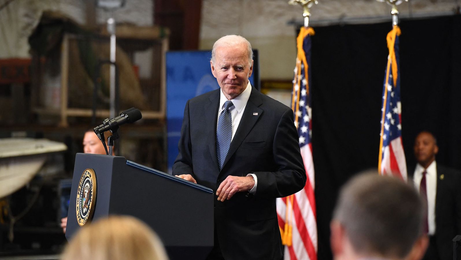 President Joe Biden speaks following a tour of the New Hampshire Port Authority in Portsmouth, New Hampshire, on April 19, 2022.