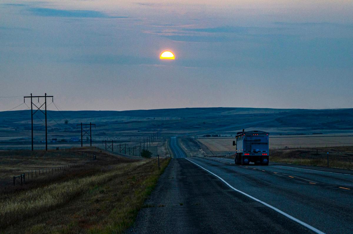 Wildfire smoke obscures the sunrise near Wolf Point, Fort Peck Indian Reservation, Montana. Wolf Point’s community “rural capacity” score is 52/100, lower than the state median of 58.