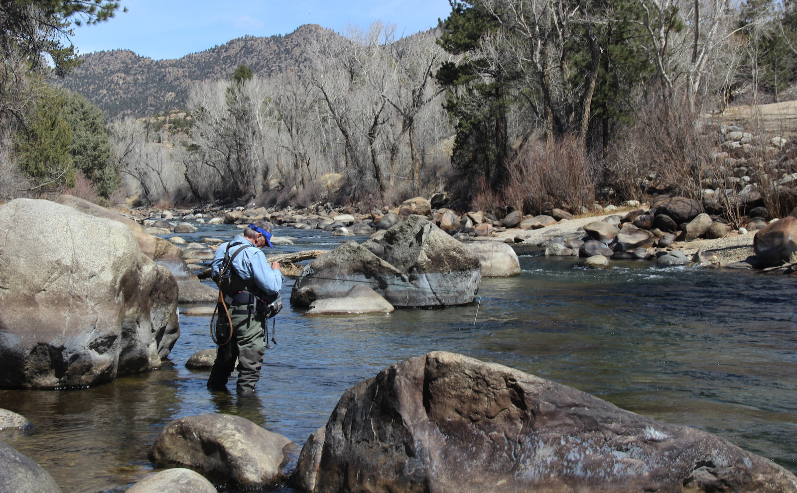 A man fishes in a Colorado stream.