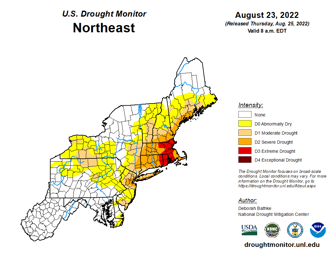 a map of the northeast with new england mostly in red