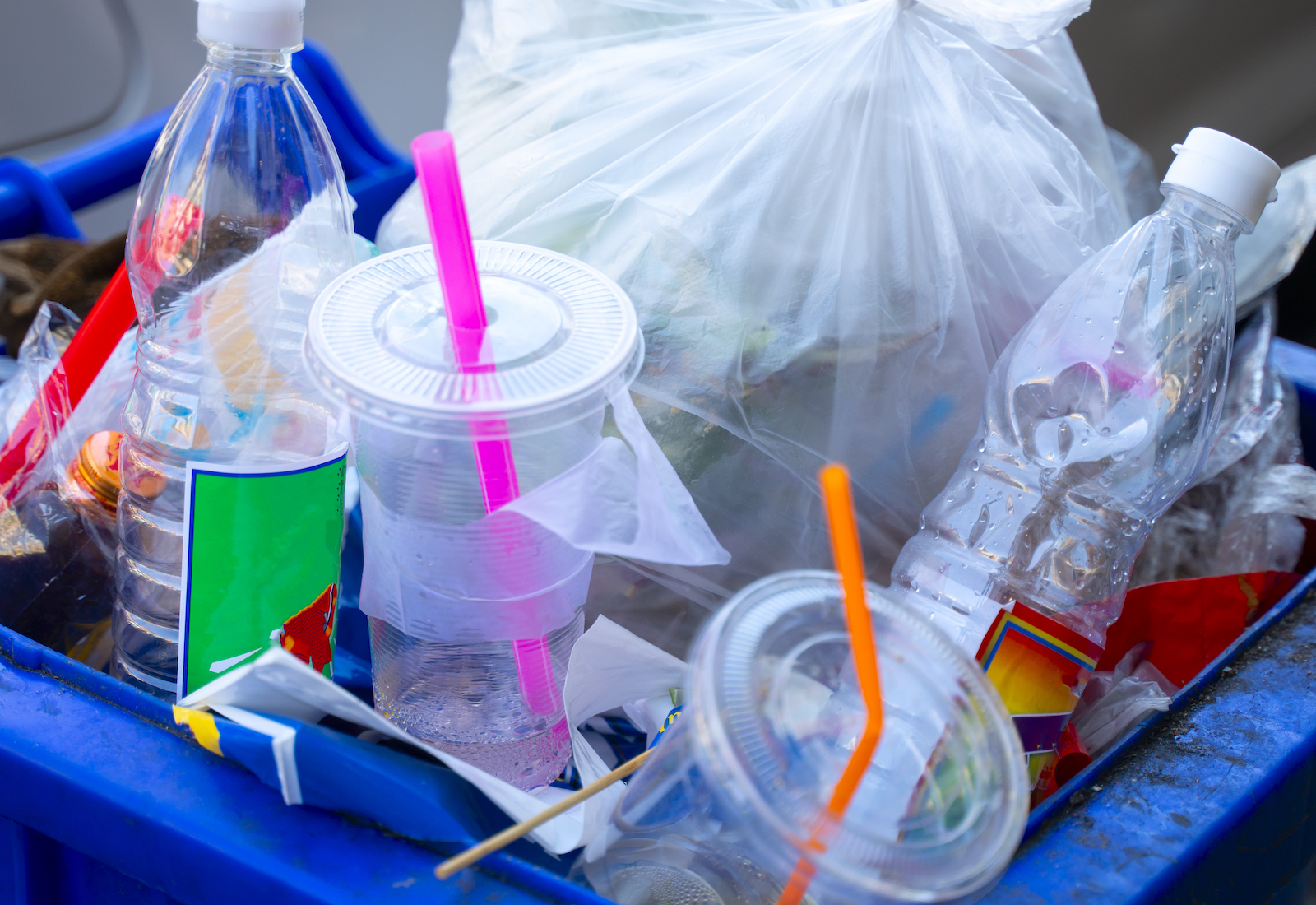 Plastic cups and other garbage in a pile