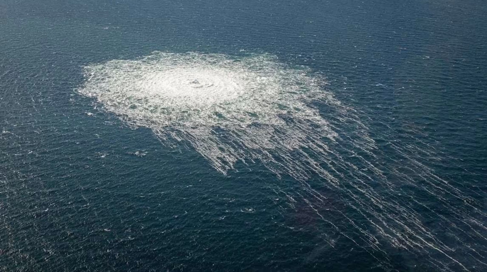 Danish Defense shows the gas leaking at Nord Stream 2 seen from the Danish F-16 interceptor on Bornholm, Denmark on September 27, 2022.