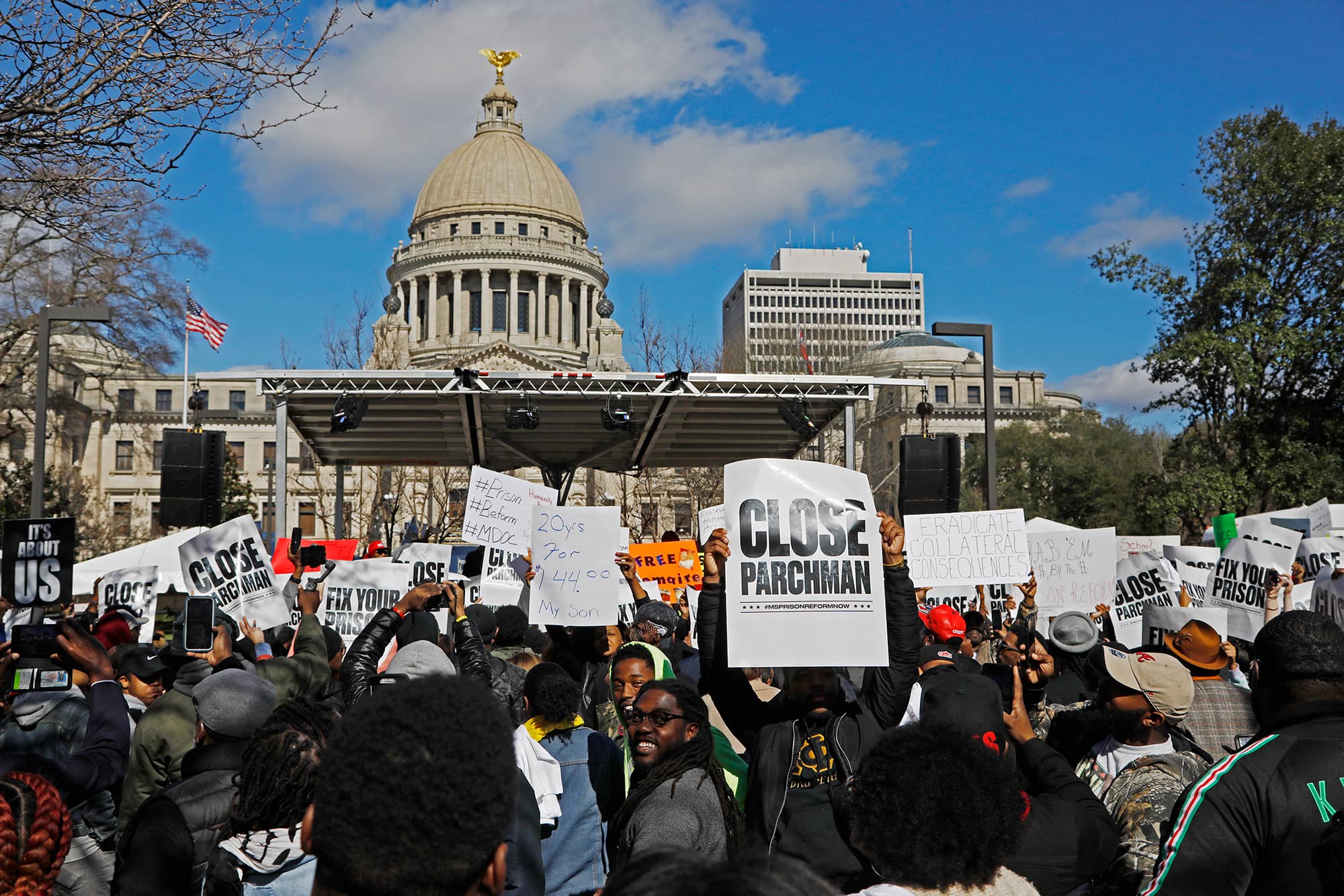 Protestors in front of the Mississippi Capitol in Jackson