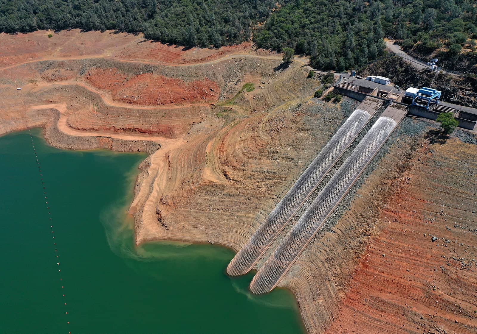 Intake gates at the Edward Hyatt Power Plant intake facility at Lake Oroville