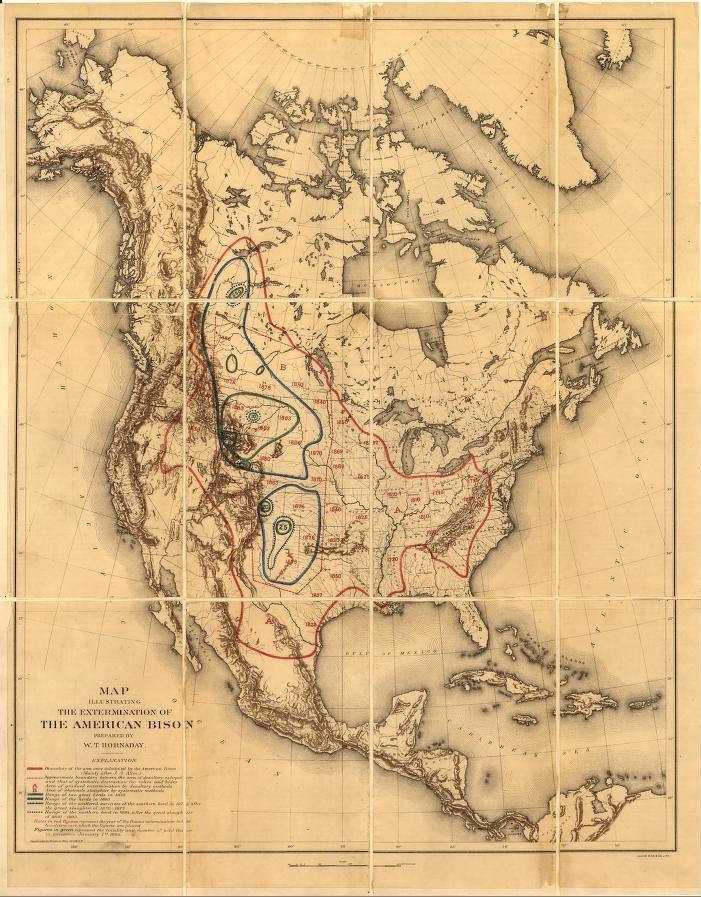 map shows range of bison marked in red and blue