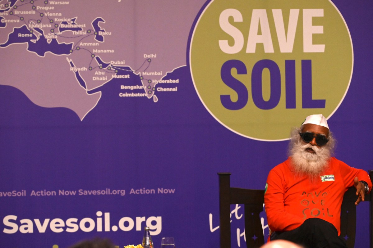 India's yoga guru and Isha Foundation founder and spiritual proponent Jagadish "Jaggi" Vasudev, popularly known as Sadhguru, attends a press conference in Mumbai on June 12, 2022.