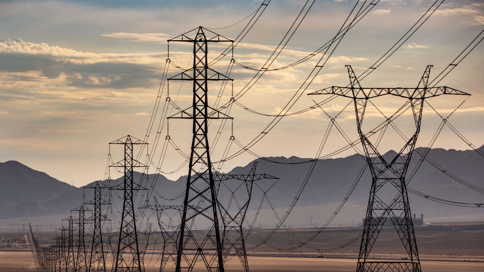 Electrical transmission lines at the Ivanpah Solar Electric Generating System, located in California's Mojave Desert.