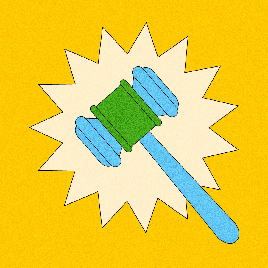 Illustration of gavel with starburst behind it