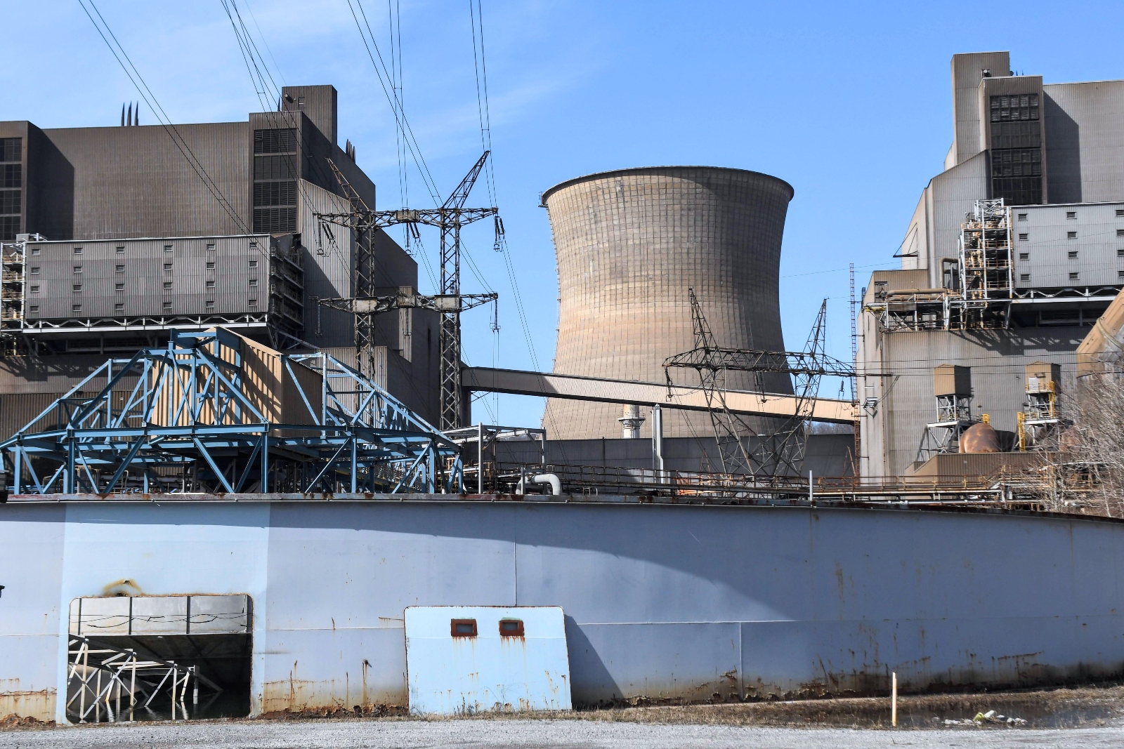 An industrial plant and tower.