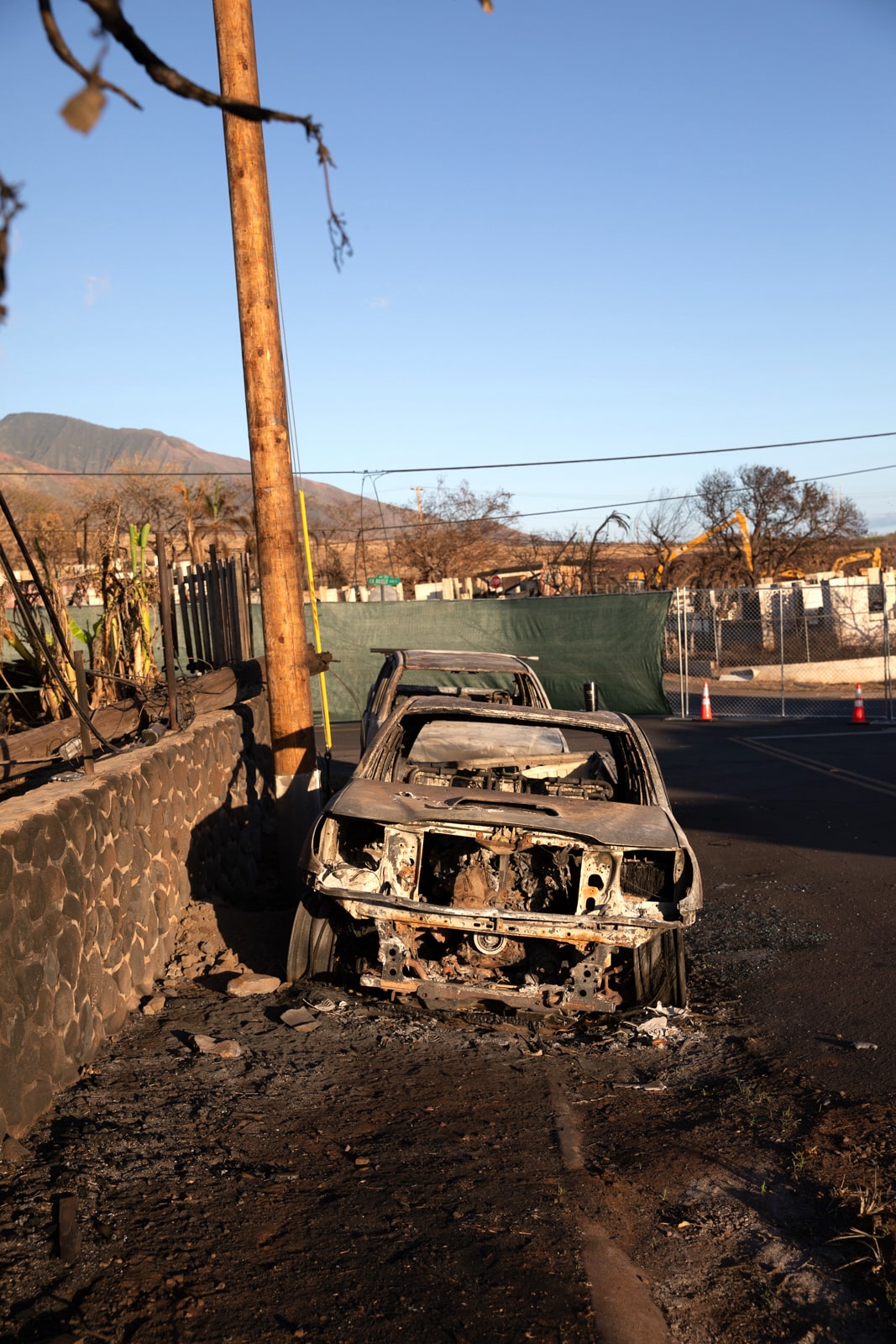 a burned car on the street