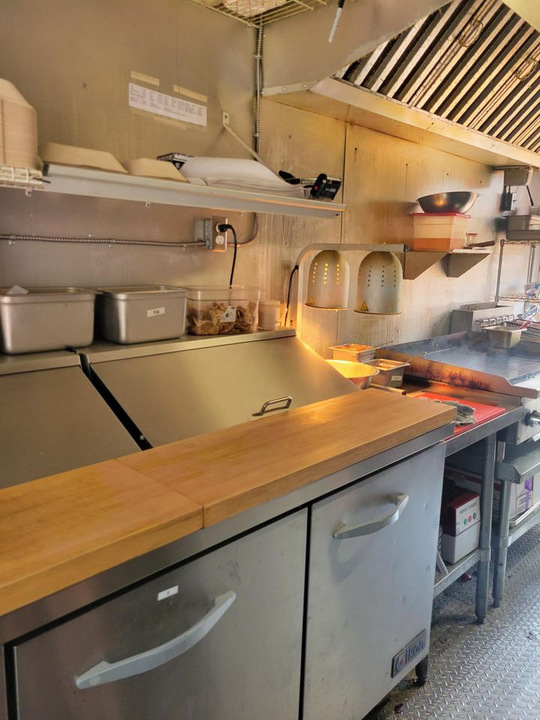 Counter space inside a food truck