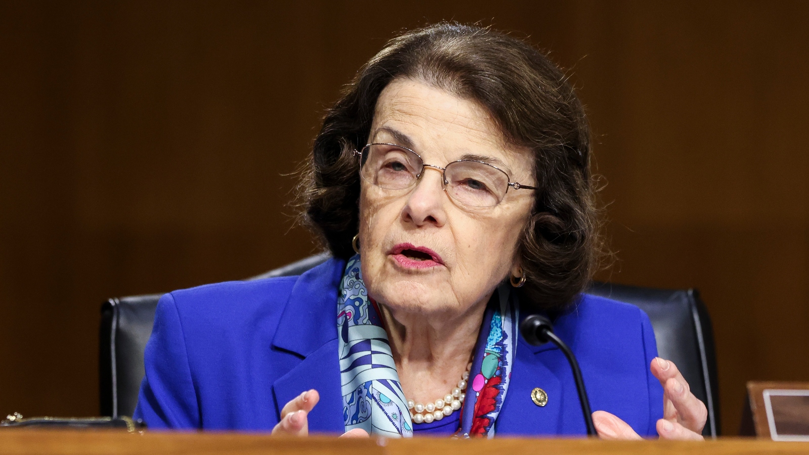 Senator Dianne Feinstein speaks during a Senate Appropriations Committee hearing on Biden's jobs plan in April 2021.