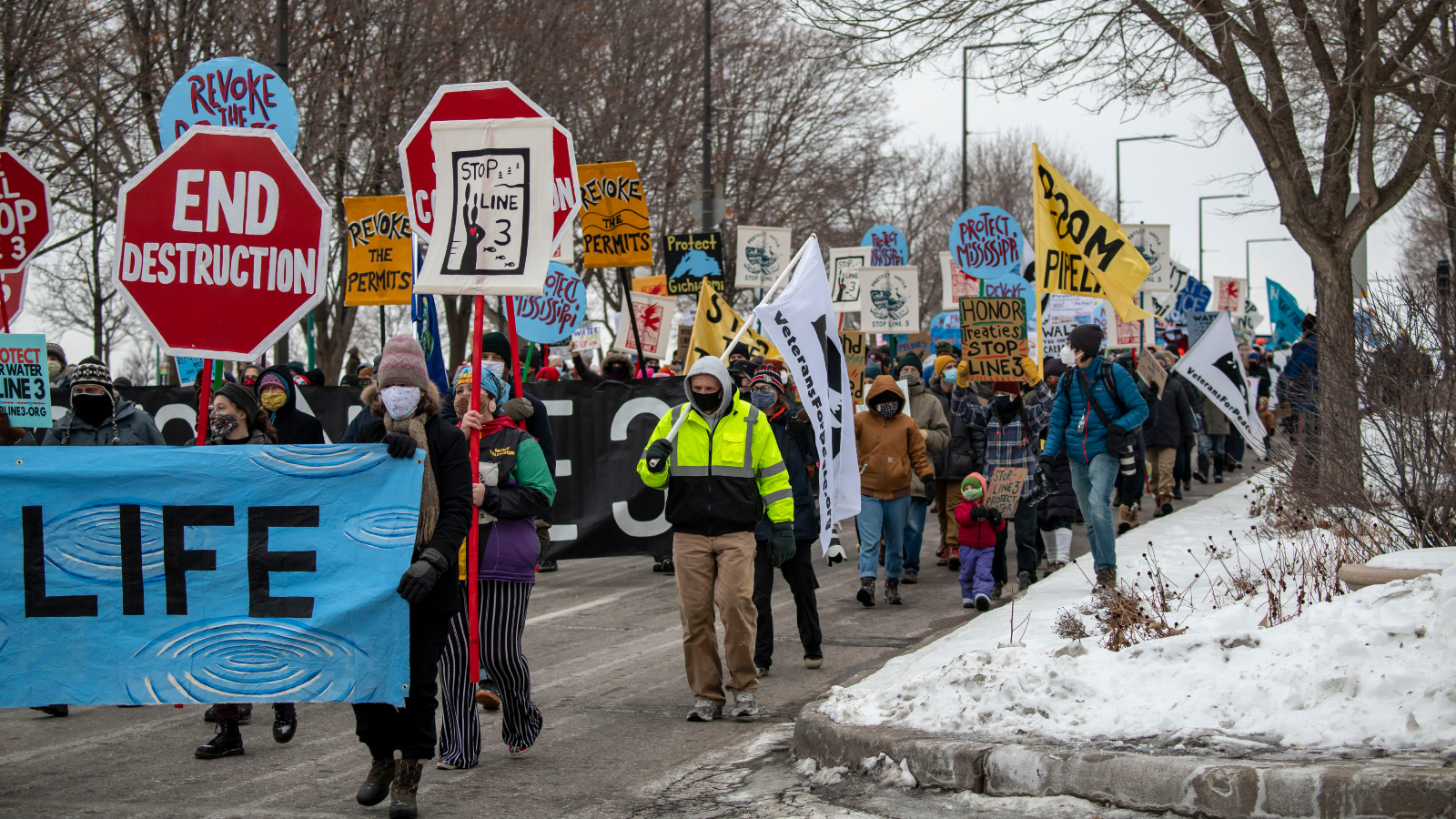 Indigenous groups and opponents of the Enbridge Energy Line 3 oil pipeline replacement project protest its construction across northern Minnesota.