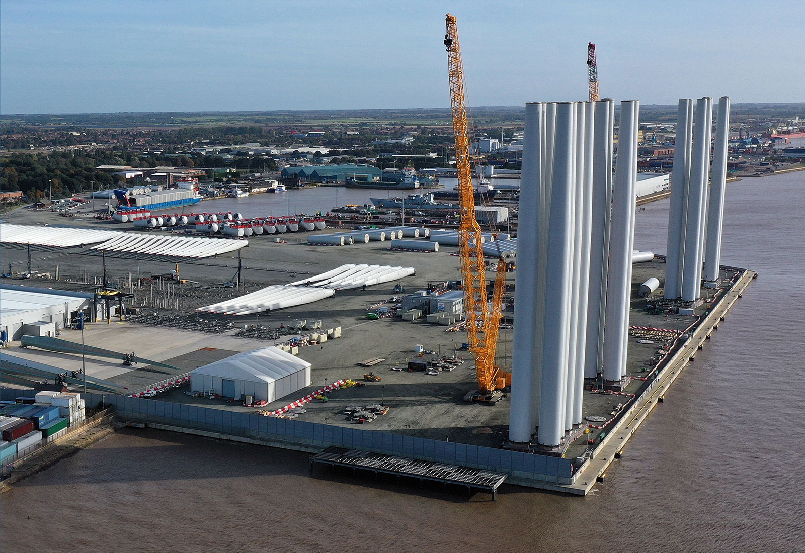 Aerial view of offshore blade factory