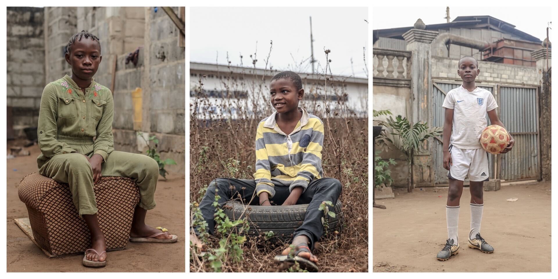 A triptic of three children's portraits.