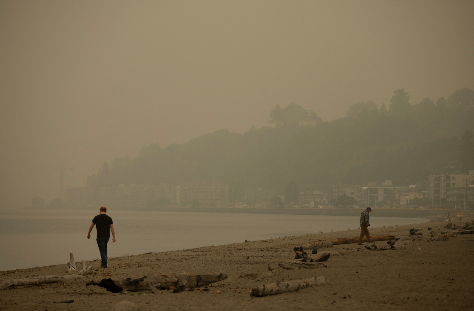 Photo of a beach in an orange haze.