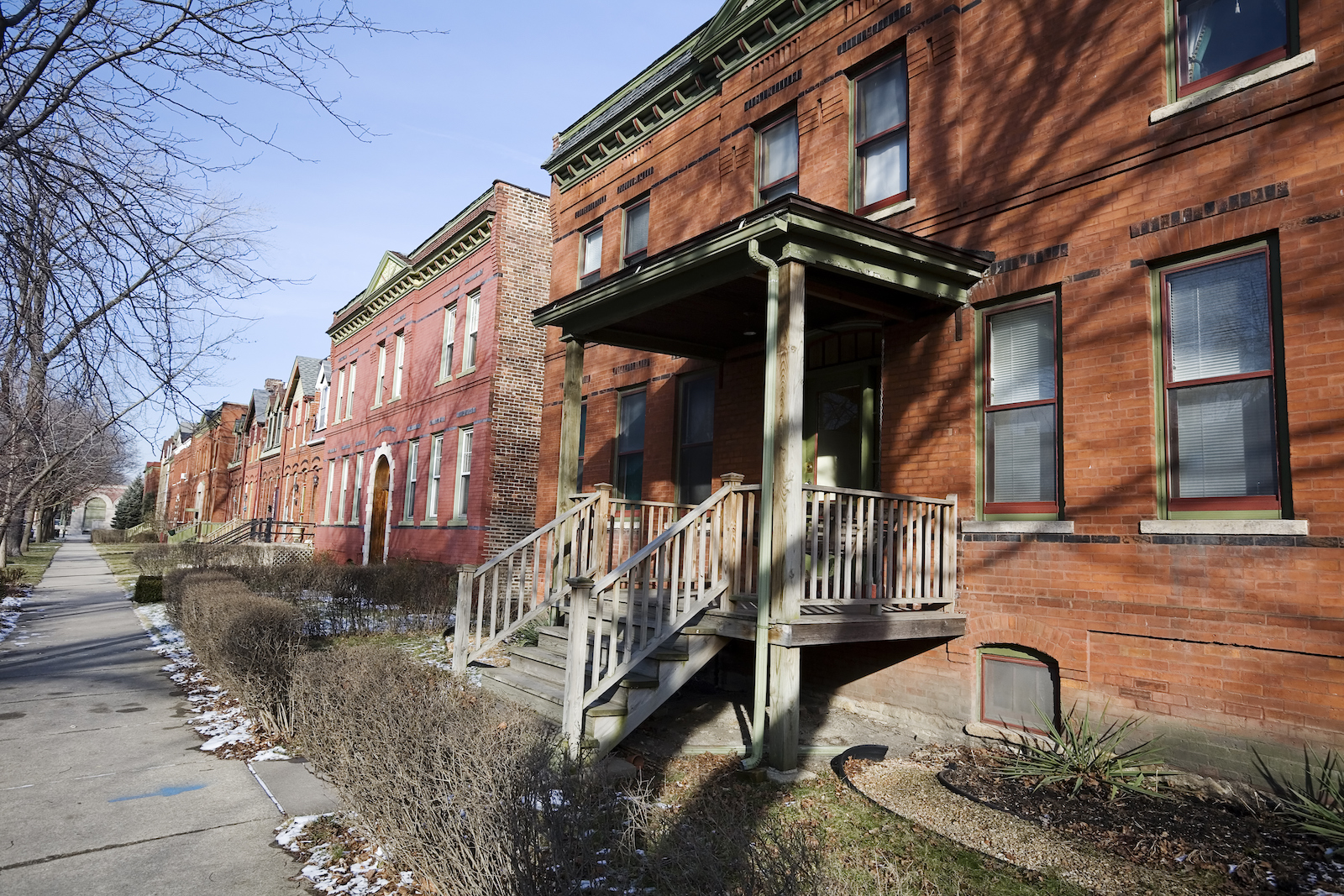 brick row houses on a south side chicago street