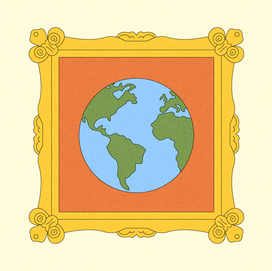 Illustration of ornately framed earth painting