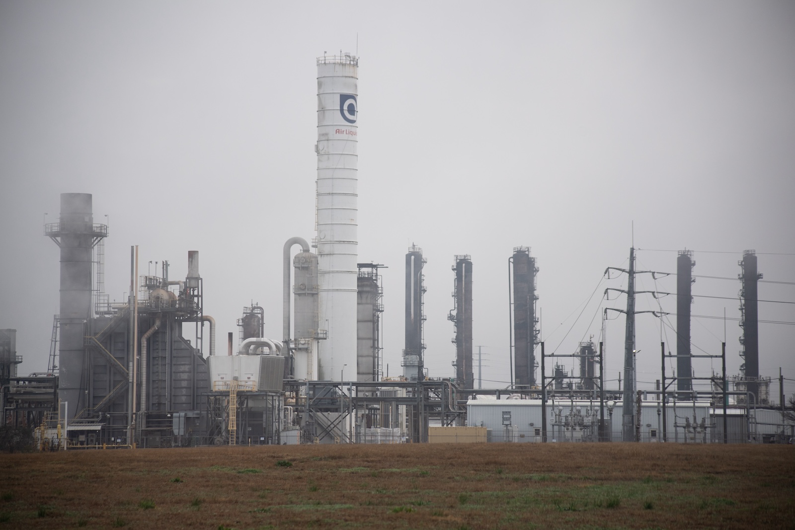 Petrochemical plant with white tower