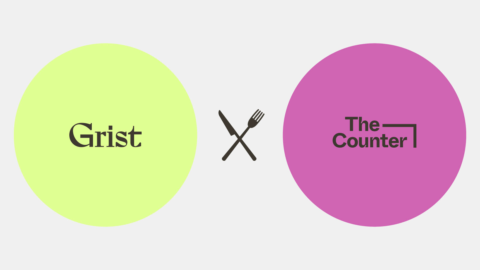 A green circle that reads Grist sits to the left of a magenta circle that reads The Counter with a knife and fork in between, like plates.