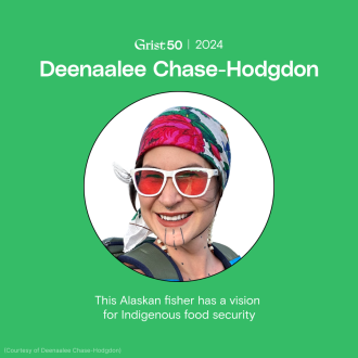 A photo of Deenaalee Chase-Hodgdon over a green background